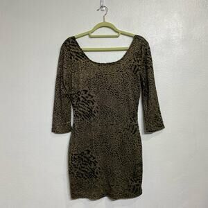 Cecico Gold Cheetah Print Bodycon Dress Sz L